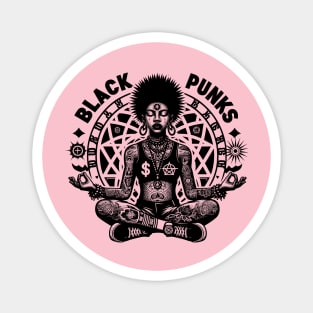 Empower Your Style with Black Punks Tattooed Afro Punk Woman Meditating Tee Magnet